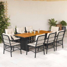 Set de comedor de jardín 9 pzas y cojines ratán sintético negro en Conjuntos de jardín | Comprar online en Foru.es