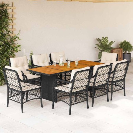 Set de comedor de jardín 9 pzas y cojines ratán sintético negro en Conjuntos de jardín | Comprar online en Foru.es