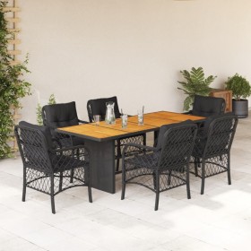 Set de comedor de jardín 7 pzas y cojines ratán sintético negro en Conjuntos de jardín | Comprar online en Foru.es