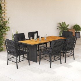 Set de comedor de jardín 7 pzas y cojines ratán sintético negro en Conjuntos de jardín | Comprar online en Foru.es