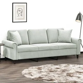 Sofá de 3 plazas con cojines terciopelo gris claro 180 cm de , Sofás - Ref: Foro24-3200955, Precio: 288,28 €, Descuento: %