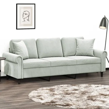 Sofá de 3 plazas con cojines terciopelo gris claro 180 cm de , Sofás - Ref: Foro24-3200955, Precio: 288,28 €, Descuento: %