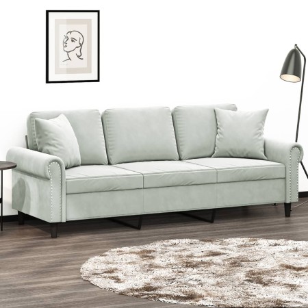 Sofá de 3 plazas con cojines terciopelo gris claro 180 cm de , Sofás - Ref: Foro24-3200955, Precio: 298,22 €, Descuento: %