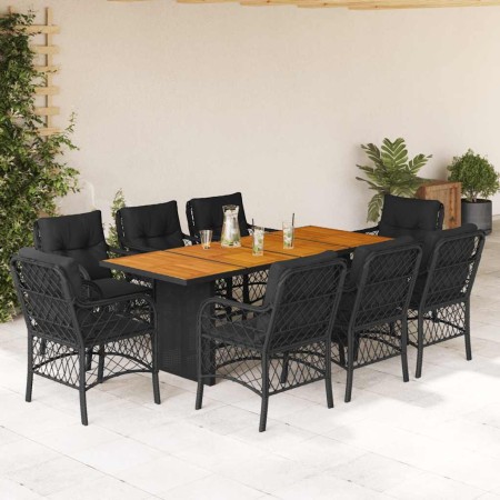 Set de comedor de jardín 9 pzas y cojines ratán sintético negro en Conjuntos de jardín | Comprar online en Foru.es