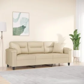 Sofá de 3 plazas con cojines tela microfibra color crema 180 cm de , Sofás - Ref: Foro24-3200981, Precio: 354,35 €, Descuento: %