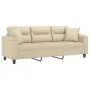 Sofá de 3 plazas con cojines tela microfibra color crema 180 cm de , Sofás - Ref: Foro24-3200981, Precio: 354,35 €, Descuento: %