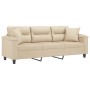 Sofá de 3 plazas con cojines tela microfibra color crema 180 cm de , Sofás - Ref: Foro24-3200981, Precio: 360,75 €, Descuento: %