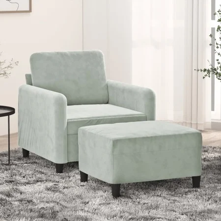 Sillón con taburete terciopelo gris claro 60 cm de , Sofás - Ref: Foro24-3201164, Precio: 176,55 €, Descuento: %