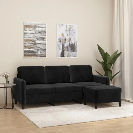 Sofá de 3 plazas con taburete de terciopelo negro 180 cm de , Sofás - Ref: Foro24-3201179, Precio: 310,61 €, Descuento: %