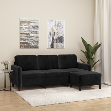 Sofá de 3 plazas con taburete de terciopelo negro 180 cm de , Sofás - Ref: Foro24-3201179, Precio: 315,70 €, Descuento: %