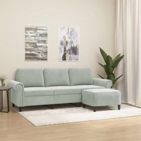 Sofá de 3 plazas con taburete de terciopelo gris claro 180 cm de , Sofás - Ref: Foro24-3201215, Precio: 330,33 €, Descuento: %