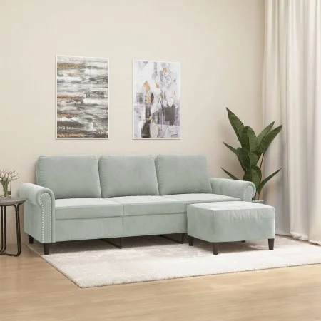 Sofá de 3 plazas con taburete de terciopelo gris claro 180 cm de , Sofás - Ref: Foro24-3201215, Precio: 330,33 €, Descuento: %
