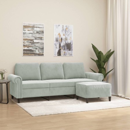 Sofá de 3 plazas con taburete de terciopelo gris claro 180 cm de , Sofás - Ref: Foro24-3201215, Precio: 335,62 €, Descuento: %