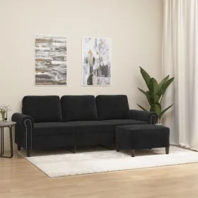 Sofá de 3 plazas con taburete de terciopelo negro 180 cm de , Sofás - Ref: Foro24-3201220, Precio: 364,27 €, Descuento: %