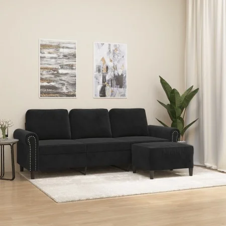 Sofá de 3 plazas con taburete de terciopelo negro 180 cm de , Sofás - Ref: Foro24-3201220, Precio: 364,27 €, Descuento: %