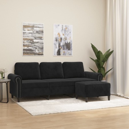 Sofá de 3 plazas con taburete de terciopelo negro 180 cm de , Sofás - Ref: Foro24-3201220, Precio: 370,73 €, Descuento: %