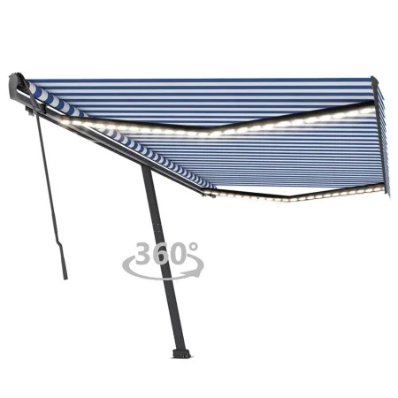 Toldo retráctil manual con luz LED azul y blanco 500x350 cm de , Toldos - Ref: Foro24-3069861, Precio: 599,51 €, Descuento: %