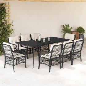 Set de comedor de jardín 9 pzas y cojines ratán sintético negro en Conjuntos de jardín | Comprar online en Foru.es