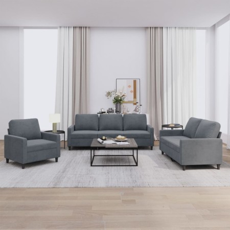 Juego de sofás con cojines 3 piezas terciopelo gris oscuro de , Sofás - Ref: Foro24-3201477, Precio: 598,99 €, Descuento: %