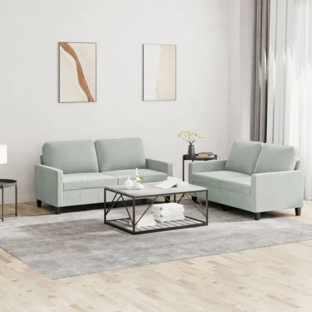 Sofa set with cushions 2 pieces light gray velvet by , Sofas - Ref: Foro24-3201496, Price: 386,92 €, Discount: %