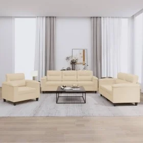 Sofagarnitur mit Kissen, 3-teilig, cremefarbener Mikrofaserstoff von , Sofas - Ref: Foro24-3202294, Preis: 746,23 €, Rabatt: %