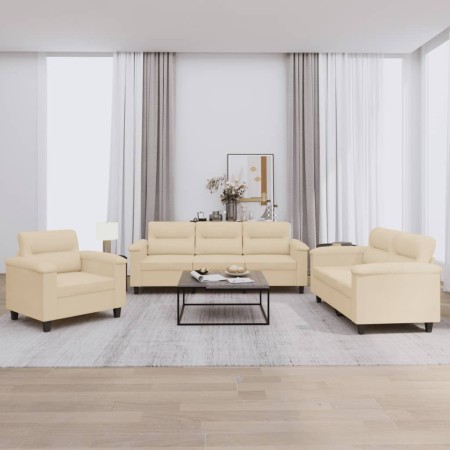 Juego de sofás con cojines 3 piezas tela microfibra crema de , Sofás - Ref: Foro24-3202294, Precio: 757,98 €, Descuento: %