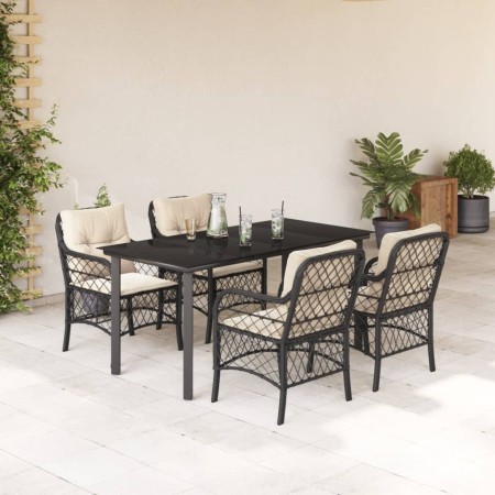 Set de muebles jardín 5 pzas con cojines ratán sintético negro en Conjuntos de jardín | Comprar online en Foru.es