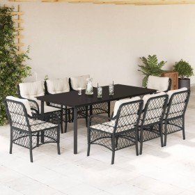 Set de comedor de jardín 9 pzas y cojines ratán sintético negro en Conjuntos de jardín | Comprar online en Foru.es