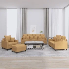4-teilige Sofagarnitur aus braunem Samt mit Kissen von , Sofas - Ref: Foro24-3201697, Preis: 606,46 €, Rabatt: %