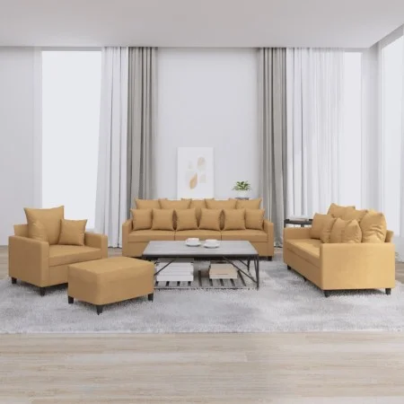 Brown velvet 4-piece sofa set with cushions by , Sofas - Ref: Foro24-3201697, Price: 606,46 €, Discount: %