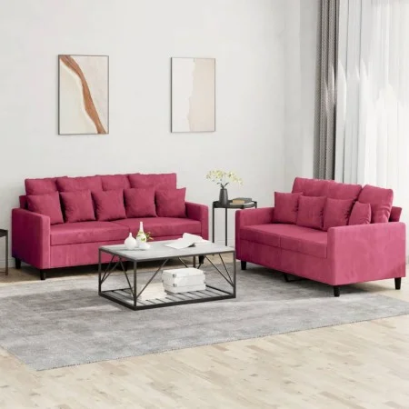 Sofa set with cushions 2 pieces red velvet by , Sofas - Ref: Foro24-3201704, Price: 418,14 €, Discount: %