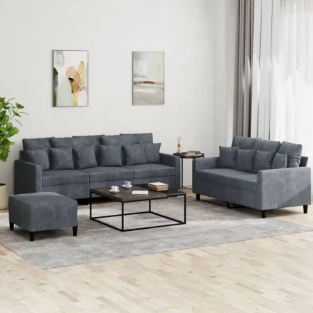 Dark gray velvet 3-piece sofa set with cushions by , Sofas - Ref: Foro24-3201731, Price: 516,51 €, Discount: %