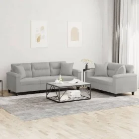 Sofagarnitur mit Kissen, 2-teilig, hellgrauer Mikrofaserstoff von , Sofas - Ref: Foro24-3202351, Preis: 613,89 €, Rabatt: %