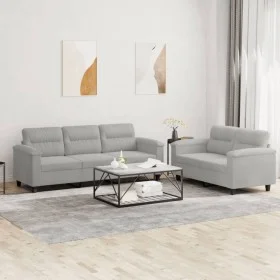 Juego de sofás con cojines 2 piezas tela microfibra gris claro de , Sofás - Ref: Foro24-3202339, Precio: 585,54 €, Descuento: %
