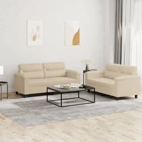 Juego de sofás con cojines 2 piezas tela microfibra crema de , Sofás - Ref: Foro24-3202318, Precio: 455,43 €, Descuento: %