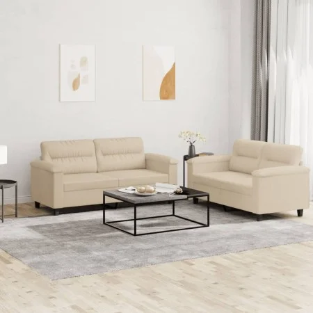 Sofagarnitur mit Kissen, 2-teilig, cremefarbener Mikrofaserstoff von , Sofas - Ref: Foro24-3202318, Preis: 455,43 €, Rabatt: %