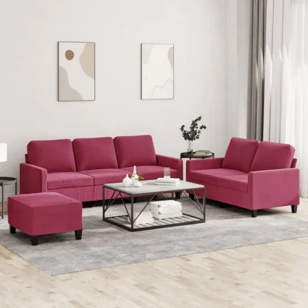 Red velvet 3-piece sofa set with cushions by , Sofas - Ref: Foro24-3201530, Price: 472,34 €, Discount: %