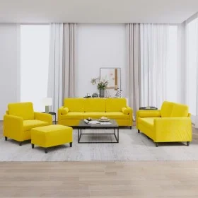 Yellow velvet 4-piece sofa set with cushions by , Sofas - Ref: Foro24-3201970, Price: 728,99 €, Discount: %