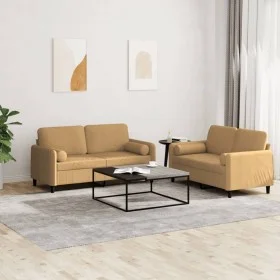 Zweiteilige Sofagarnitur aus braunem Samt mit Kissen von , Sofas - Ref: Foro24-3202001, Preis: 447,65 €, Rabatt: %
