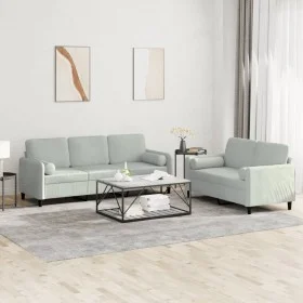 Sofagarnitur mit Kissen, 2-teilig, hellgrauer Samt von , Sofas - Ref: Foro24-3202034, Preis: 465,57 €, Rabatt: %