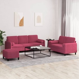 Juego de sofás con cojines 3 piezas terciopelo rojo tinto de , Sofás - Ref: Foro24-3202048, Precio: 558,73 €, Descuento: %