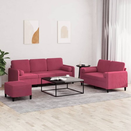 Juego de sofás con cojines 3 piezas terciopelo rojo tinto de , Sofás - Ref: Foro24-3202048, Precio: 558,73 €, Descuento: %