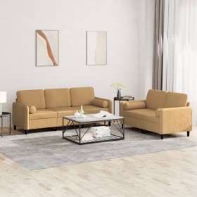 Juego de sofás con cojines 2 piezas terciopelo marrón de , Sofás - Ref: Foro24-3202041, Precio: 550,96 €, Descuento: %
