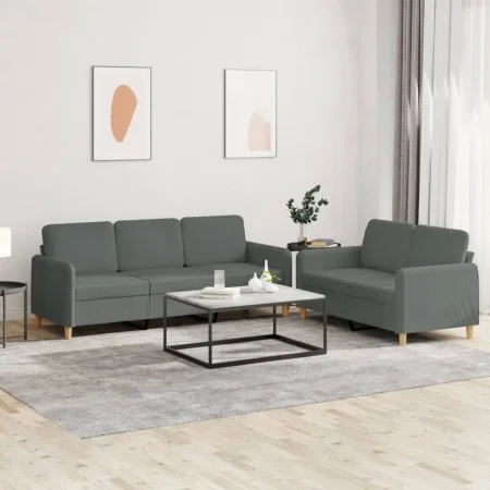 Sofa set with cushions 2 pieces dark gray fabric by , Sofas - Ref: Foro24-3202119, Price: 483,07 €, Discount: %