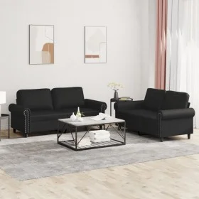 2-teilige Sofagarnitur aus schwarzem Kunstleder mit Kissen von , Sofas - Ref: Foro24-3202150, Preis: 455,14 €, Rabatt: %