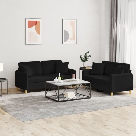 Juego de sofás con cojines 2 piezas tela negro de , Sofás - Ref: Foro24-3202106, Precio: 471,00 €, Descuento: %