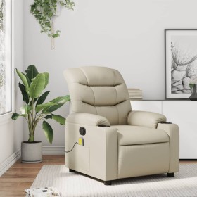 Sillón reclinable de masaje cuero sintético crema de , Sillones - Ref: Foro24-374141, Precio: 255,29 €, Descuento: %