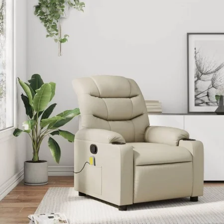Sillón reclinable de masaje cuero sintético crema de , Sillones - Ref: Foro24-374141, Precio: 253,19 €, Descuento: %