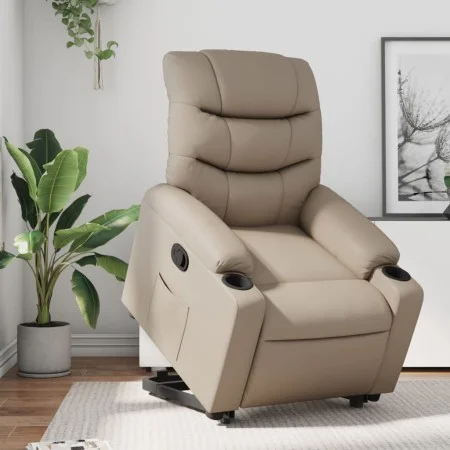 Sillón reclinable elevable cuero artificial color capuchino de , Sillones - Ref: Foro24-3206605, Precio: 298,24 €, Descuento: %