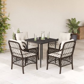Set comedor de jardín 5 piezas y cojines ratán sintético marrón en Conjuntos de jardín | Comprar online en Foru.es